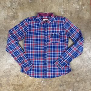 Abercrombie & Fitch Women’s Medium Y2K Plaid Button Up Shirt Red Blue Cotton
